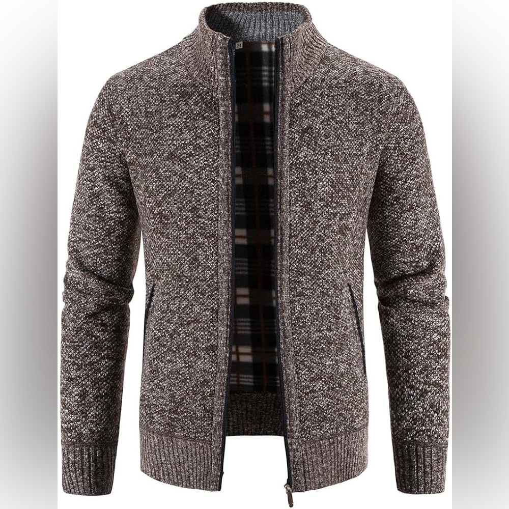 7 Diamonds Men's Brown Marled Full-Zip Knit Sweater